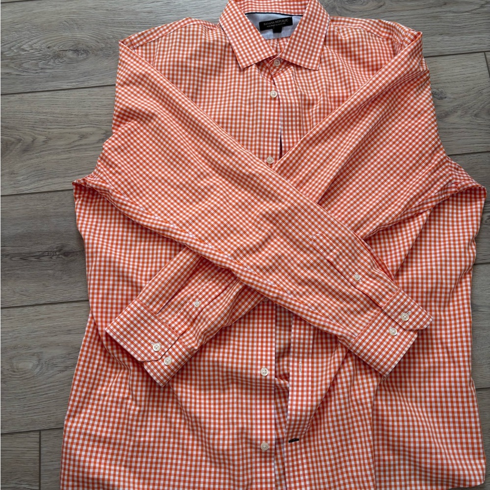 Orange Checkered Button-Up Shirt